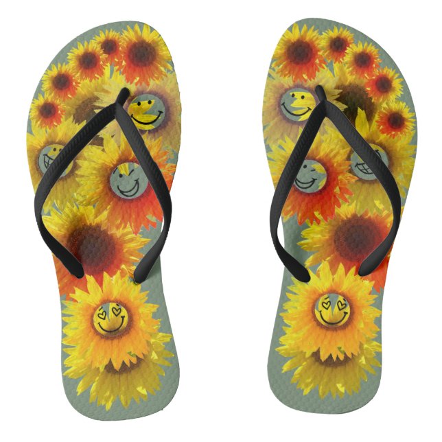 Earth Green Unisex Sunflower Flip Flops (Footbed)