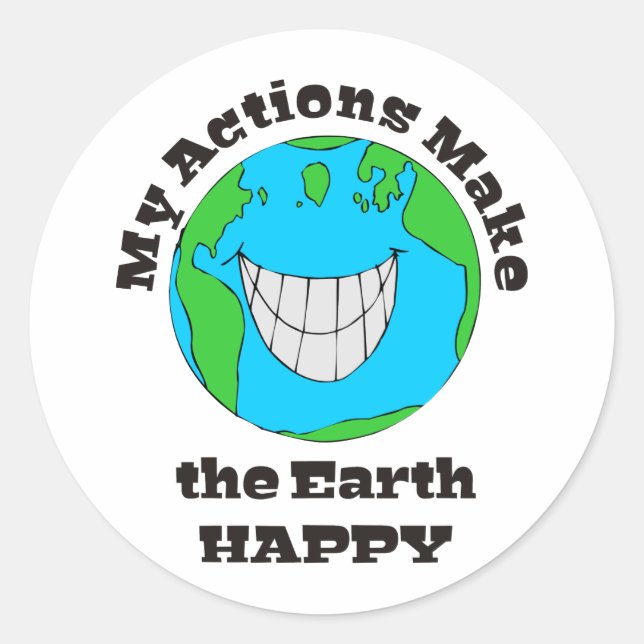 Earth Happy Classic Round Sticker (Front)