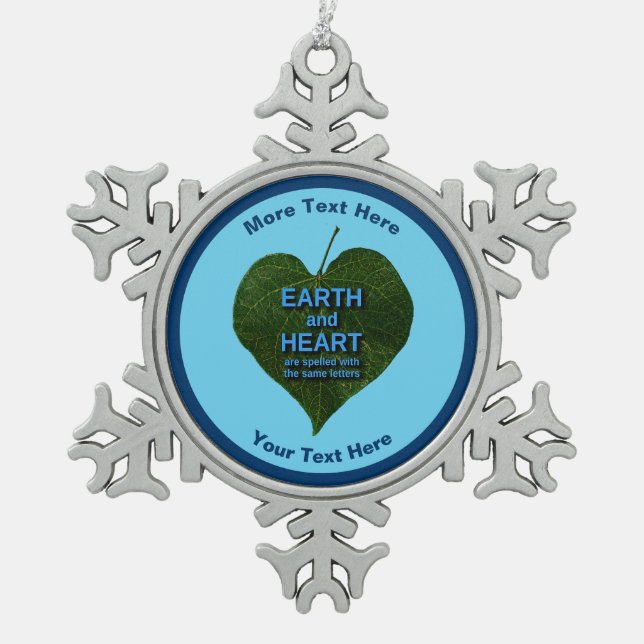 Earth - Heart Anagram Snowflake Pewter Christmas Ornament (Front)
