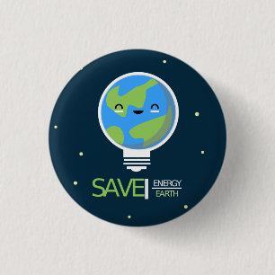 Earth Hour Save Energy Lightbulb 1 Inch Round Button