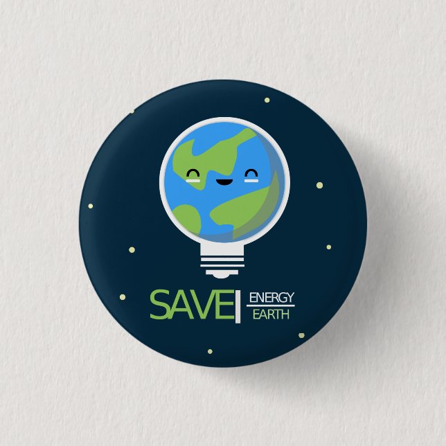 Earth Hour Save Energy Lightbulb 1 Inch Round Button (Front)