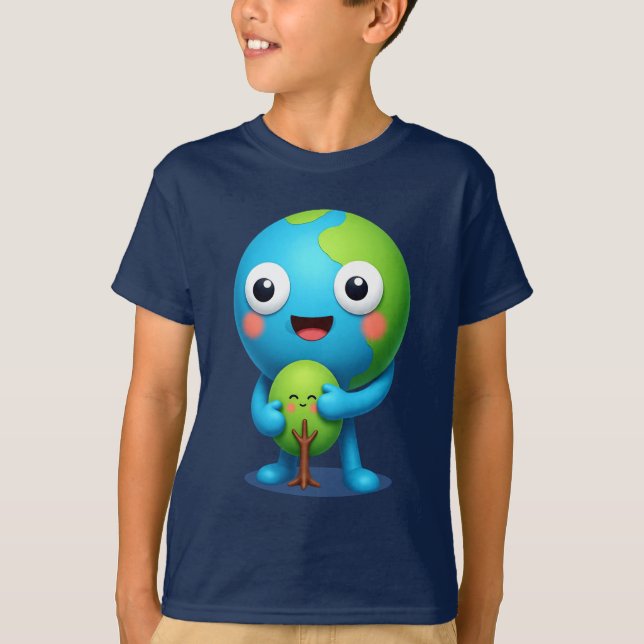 Earth Hugging Tree T-Shirt Cute Planet (Devant)