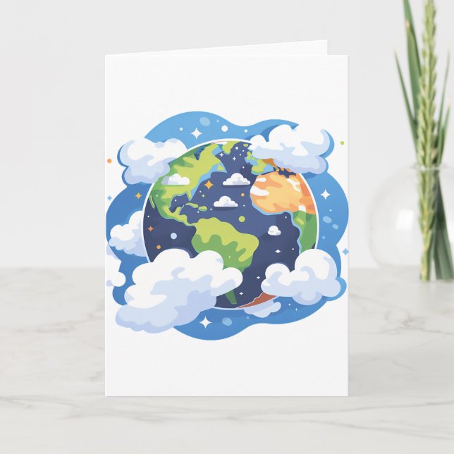  Earth Illustration with Clouds in Space Card (Front)