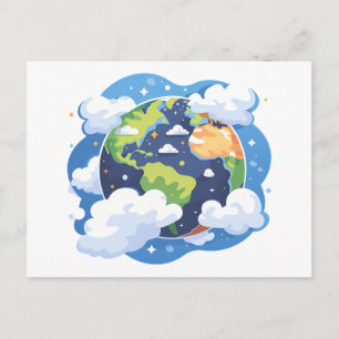 Earth Illustration with Clouds in Space Holiday Postcard
