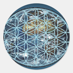 Earth in the Flower of Life - Wrapped in peace Classic Round Sticker