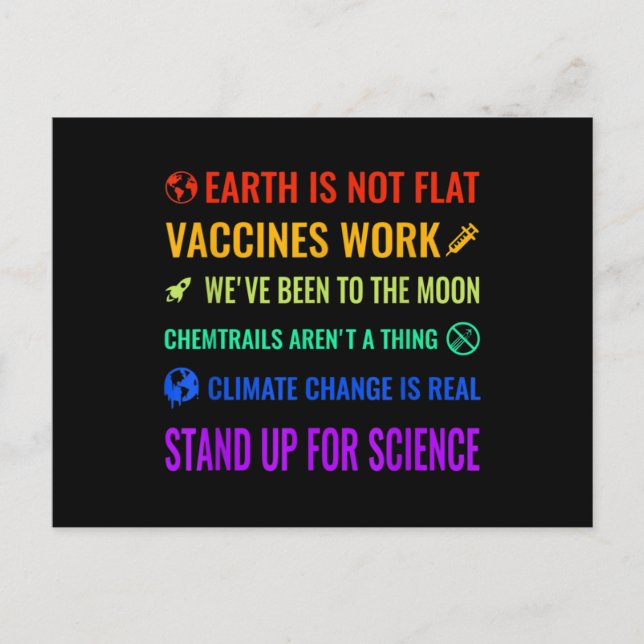Earth is Not Flat Vaccines Work Funny science Postcard (Front)