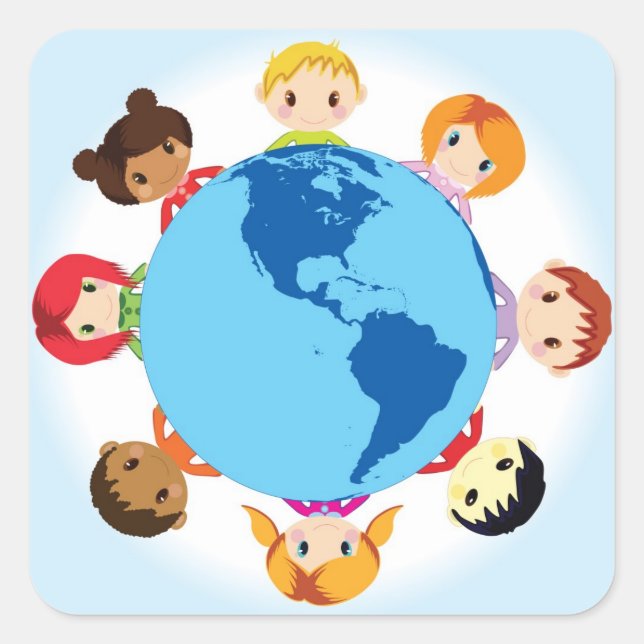 earth kids square sticker (Front)