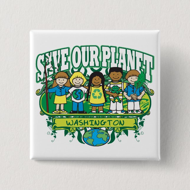 Earth Kids Washington 2 Inch Square Button (Front)