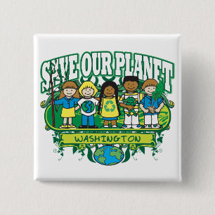 Earth Kids Washington 2 Inch Square Button