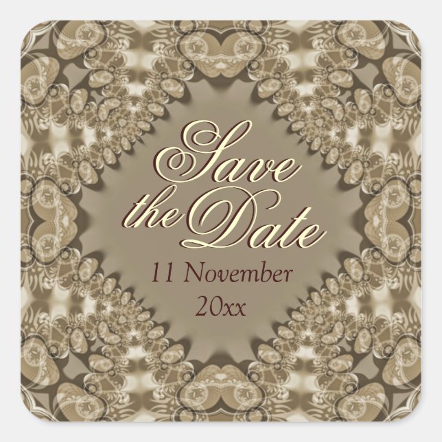 Earth Lace Hearts Save the Date Carré Sticker (Devant)