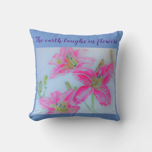 Earth Laughs Flowers Watercolour floral Cushion (Front)