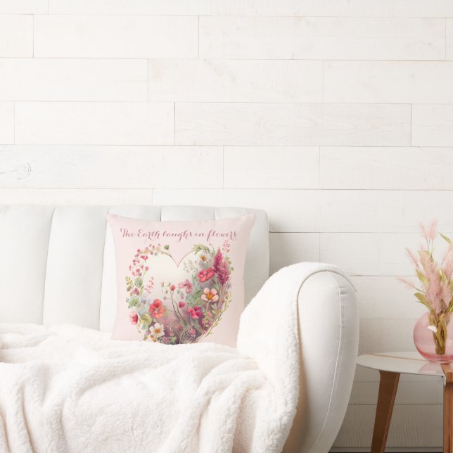 Earth Laughs In Flowers-Elegant Wildflowers Heart Throw Pillow (Couch)