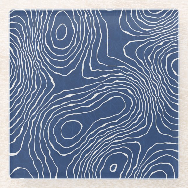 Earth Line Topographic Organic Print. Glass Coaster (Front)