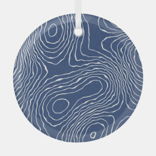 Earth Line Topographic Organic Print. Glass Ornament