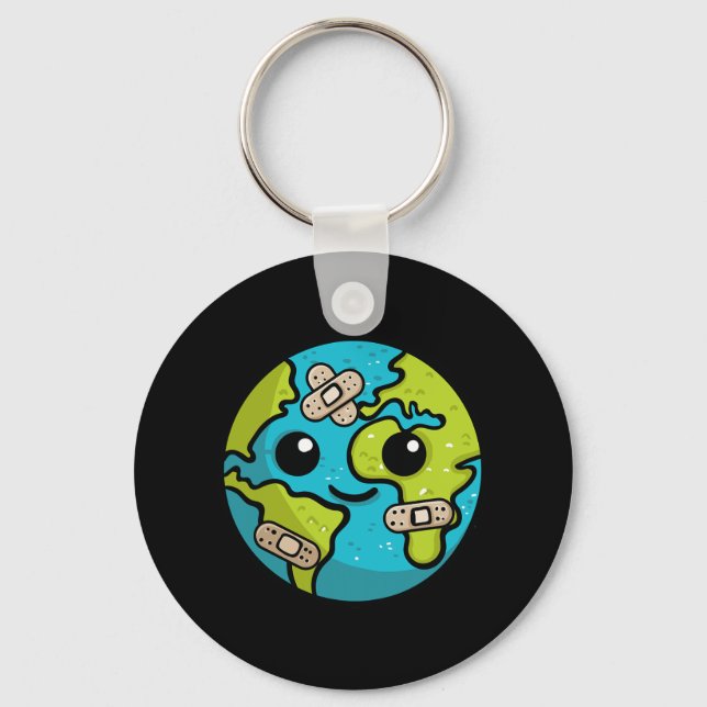 Earth Lover Day Illustration Gift Glol Warming Env Keychain (Front)
