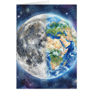Earth & Moon Watercolor Galaxy Celestial Design