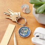 Earth & Moon Watercolor Galaxy Celestial Design Keychain<br><div class="desc">Explore the beauty of the universe with this stunning Earth and Moon watercolor design,  blending science and art into one captivating piece. This unique illustration merges the Moon and Earth into a single celestial composition,  surrounded by a dreamy galaxy background filled with stars and cosmic colours.</div>