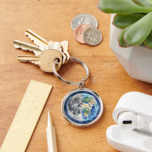 Earth & Moon Watercolor Galaxy Celestial Design Keychain
