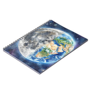 Earth & Moon Watercolor Galaxy Celestial Design Notebook