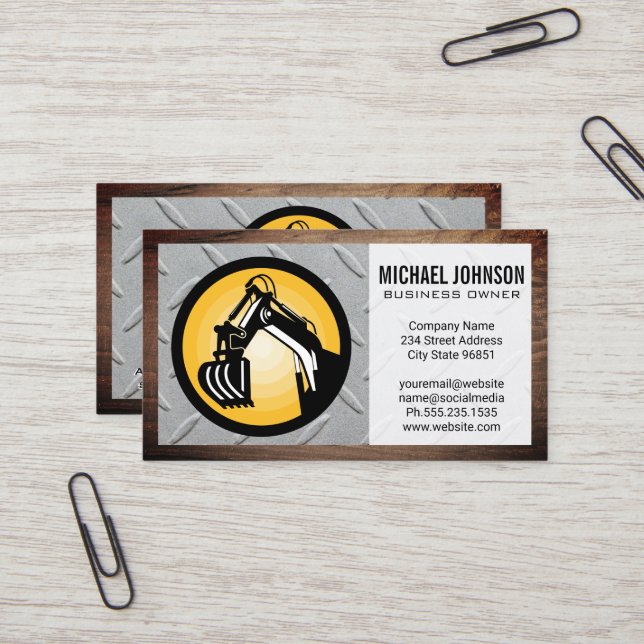 Earth Mover | Steel and Wood Business Card (Front/Back In Situ)