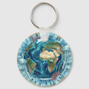 Earth Nature Fusion with Ocean Life & Crystal art Keychain