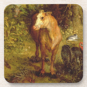 Earth or The Earthly Paradise, detail of a cow, po Coaster