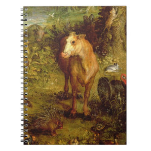 Earth or The Earthly Paradise, detail of a cow, po Notebook