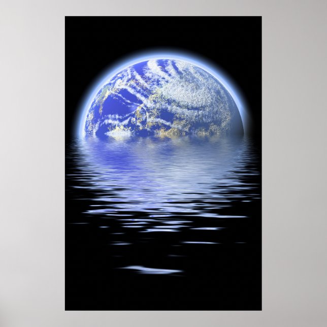 Earth Over Flooded Water Ripples Poster (Front)