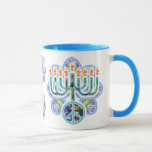 Earth Peace Menorah Mugs<br><div class="desc">Menorah with peace symbol in earth pattern. Chanukah design.</div>