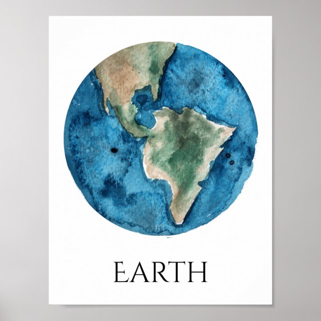 Earth Planet Watercolor Poster (Front)