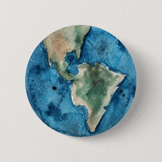 Earth Planet Watercolor Round Button (Front)