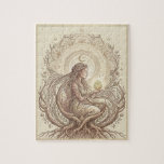 Earth Priestess Jigsaw Puzzle<br><div class="desc">A serene depiction of the Sacred Earth Priestess, symbolizing grounding, nurturing energy, and the deep connection between nature and the divine feminine. Surrounded by flourishing botanical elements and rooted in flowing earth patterns, the goddess gently holds a glowing seed of life, representing growth, renewal, and ancient wisdom. This spiritual artwork...</div>