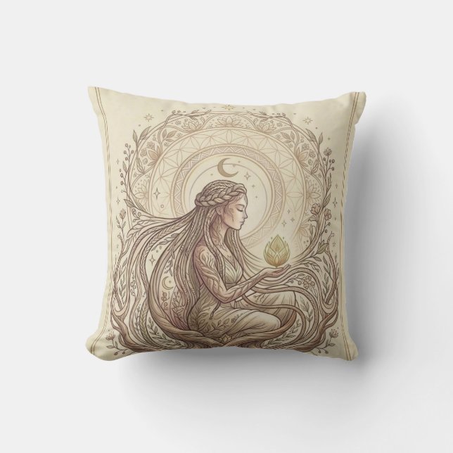 Earth Priestess Throw Pillow (Front)