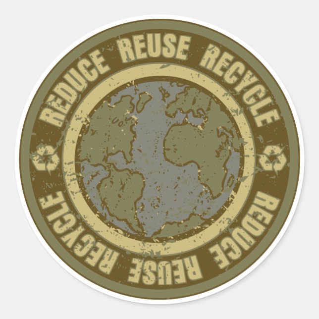 Earth Recycled Grunge Classic Round Sticker (Front)
