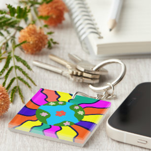 Earth Retro Vibes Art Keychain