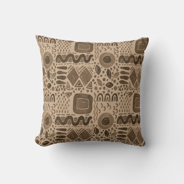 Earth Rhythms- Ethnic African Pattern in Brown Throw Pillow (Front)