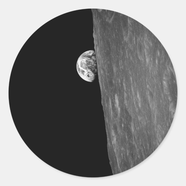 "Earth-Rise," First Photo of this from Space Classic Round Sticker (Front)