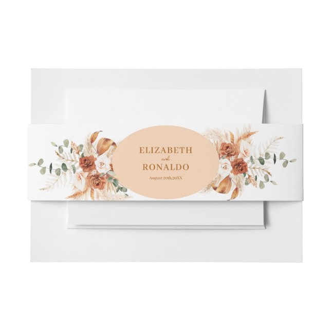 Earth Rustic Floral Bohemian Terracotta Modern Invitation Belly Band (Front Example)