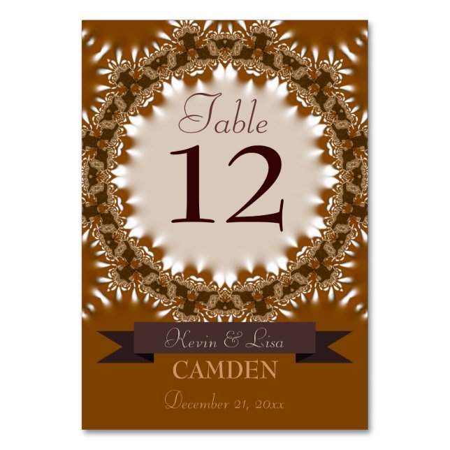 Earth Satin Lace Table Number Card (Front)