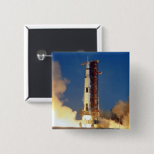 Earth Shakes as Saturn V Blazes Skyward to Moon 2 Inch Square Button