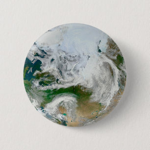 Earth Showing The Arctic, Europe And Asia. 2 Inch Round Button