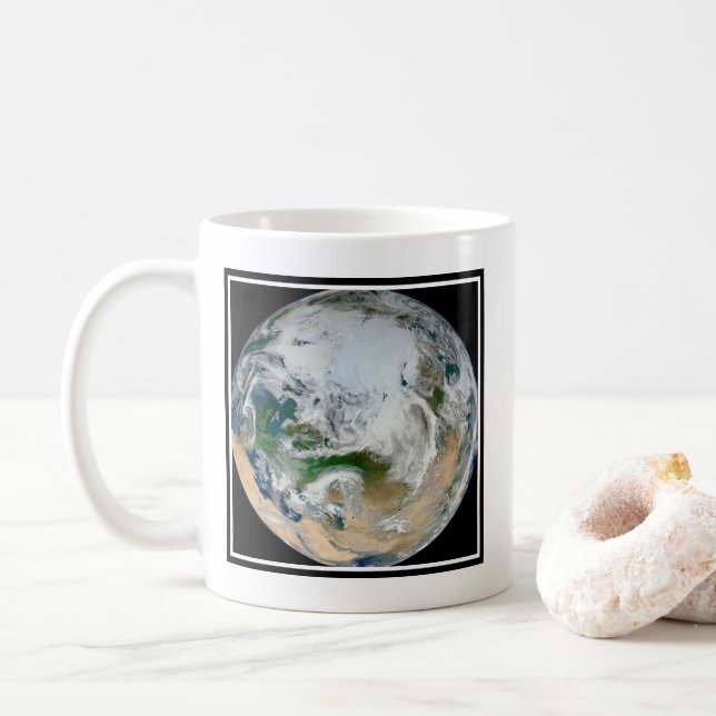 Earth Showing The Arctic, Europe And Asia. Coffee Mug (With Donut)