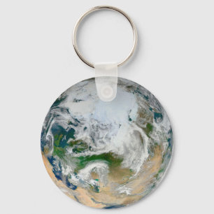 Earth Showing The Arctic, Europe And Asia. Keychain