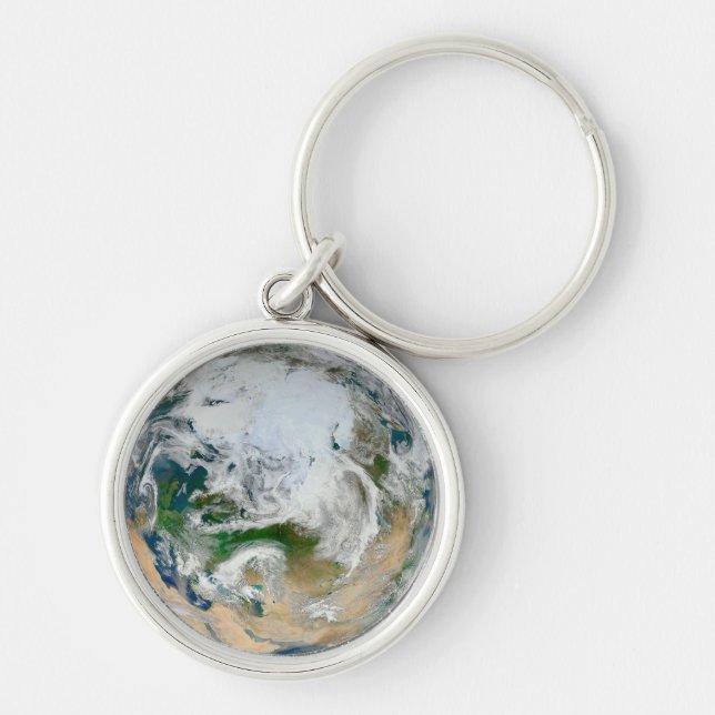 Earth Showing The Arctic, Europe And Asia. Keychain (Front)