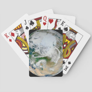 Earth Showing The Arctic, Europe And Asia. Playing Cards