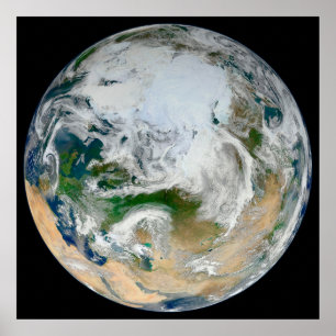 Earth Showing The Arctic, Europe And Asia. Poster