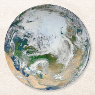Earth Showing The Arctic, Europe And Asia. Round Paper Coaster