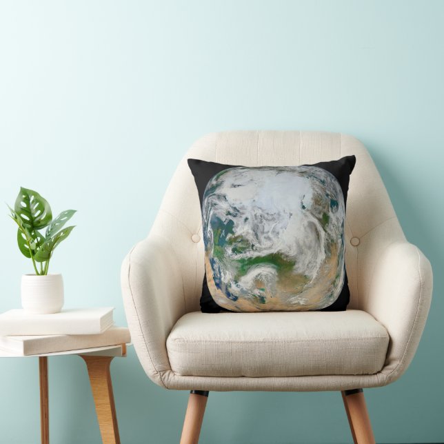 Earth Showing The Arctic, Europe And Asia. Throw Pillow (Chair)