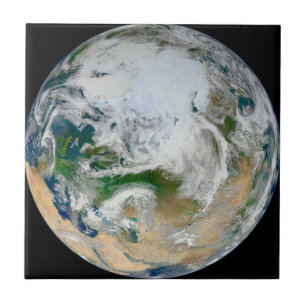 Earth Showing The Arctic, Europe And Asia. Tile