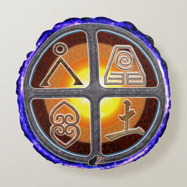 Earth Signs Round Pillow (Front)